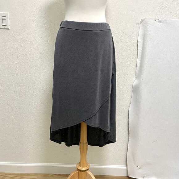 prAna Hemp Blend Faux Wrap High-Low Pull-On Skirt Pockets Gray size Medium - Picture 1 of 7